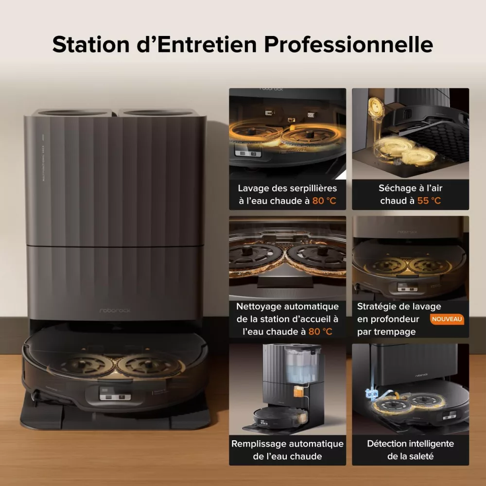 Station d entretien professionnelle du Roborock Qrevo Edge 2 : lavage 80 °C
