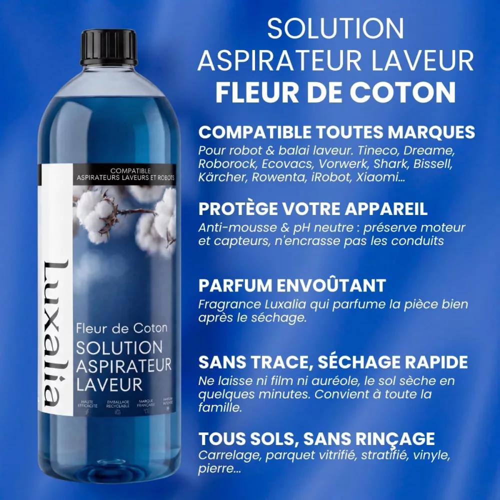 Luxalia Fleur de Coton : solution pour aspirateur et robot laveur