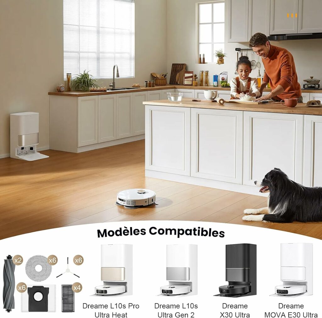 Kit accessoires robot laveur Dreame complet – brosses, filtres, mop pads, sacs